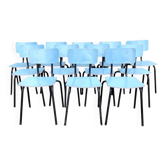 Set of 12 blue formica chairs