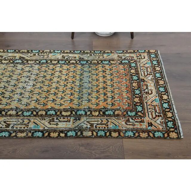 Tapis coureur vintage turc Oushak fait à la main en laine et coton orange 82x311