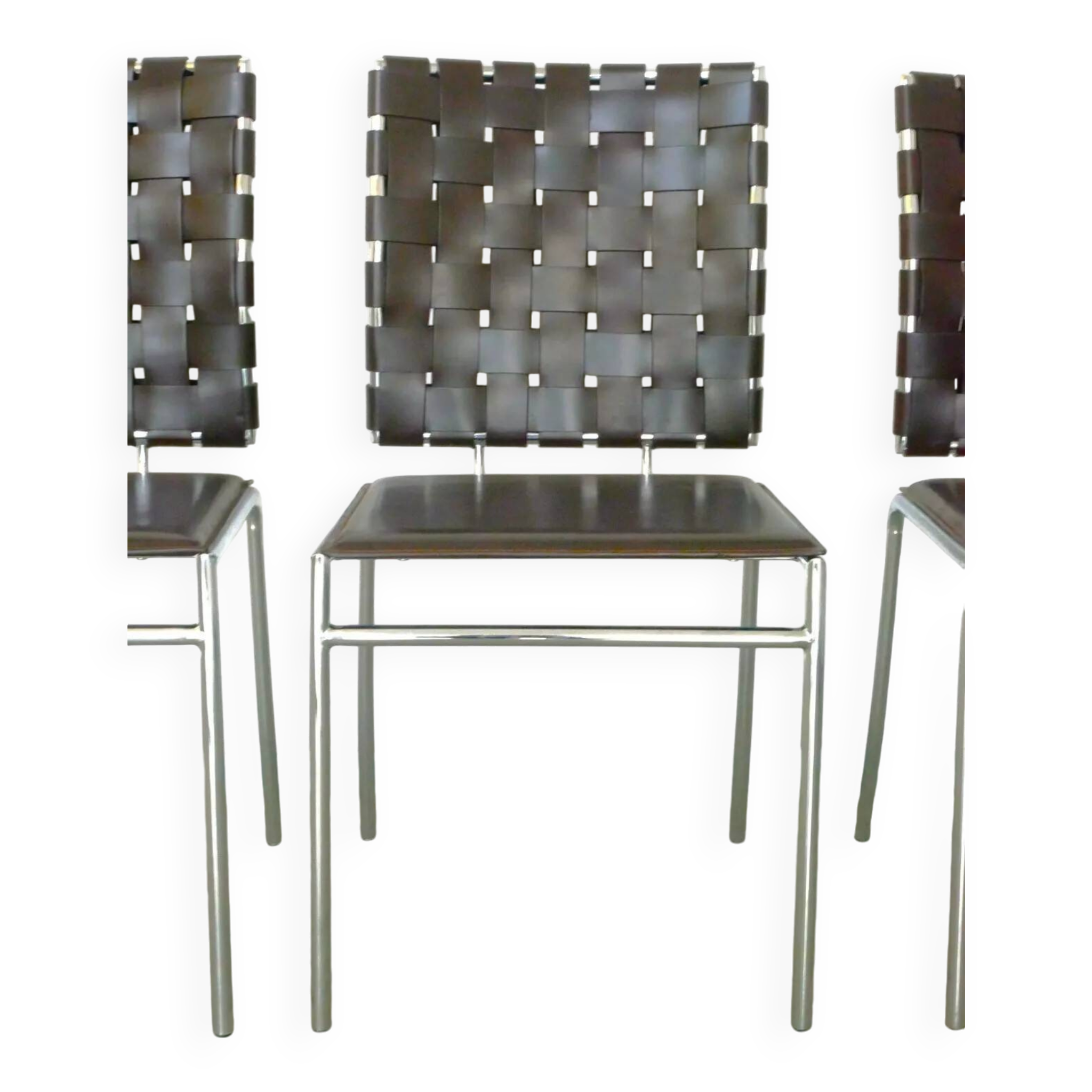 Chaise de salle à manger  cuir et chrome