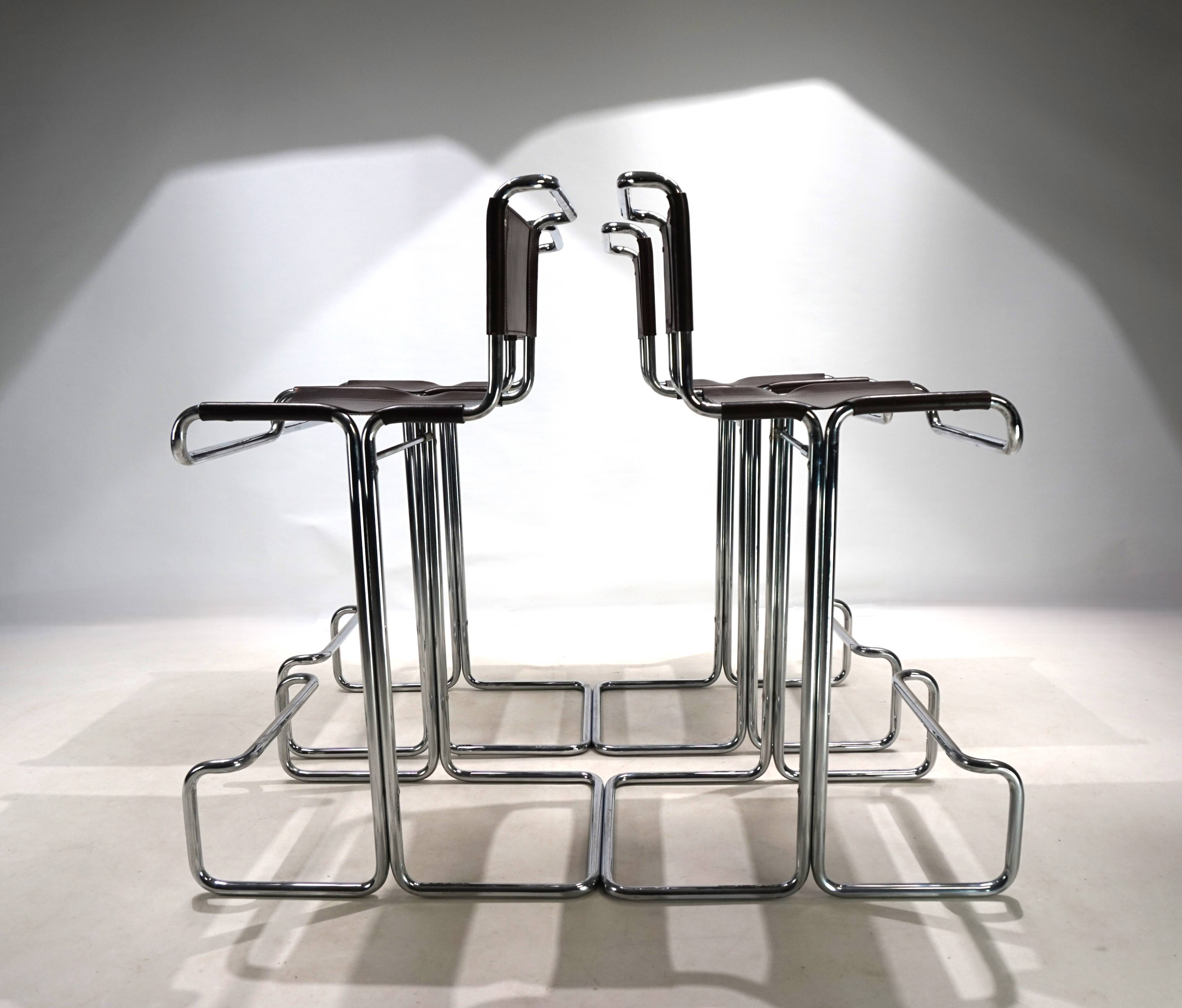 Ensemble de 4 tabourets de bar en acier tubulaire Linea Veam, 1960