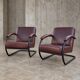 2 x dark brown / bordeaux red / weighty leather club chairs / 1980s