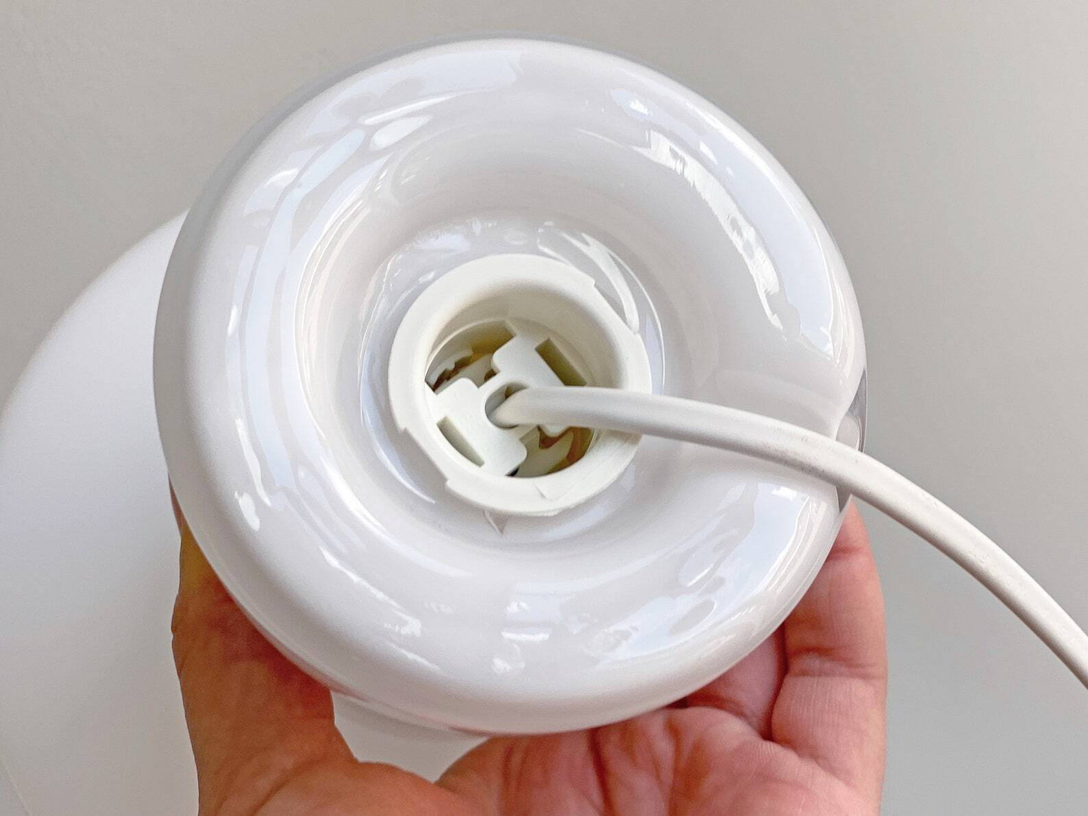 White vintage glass table lamp, mushroom lamp