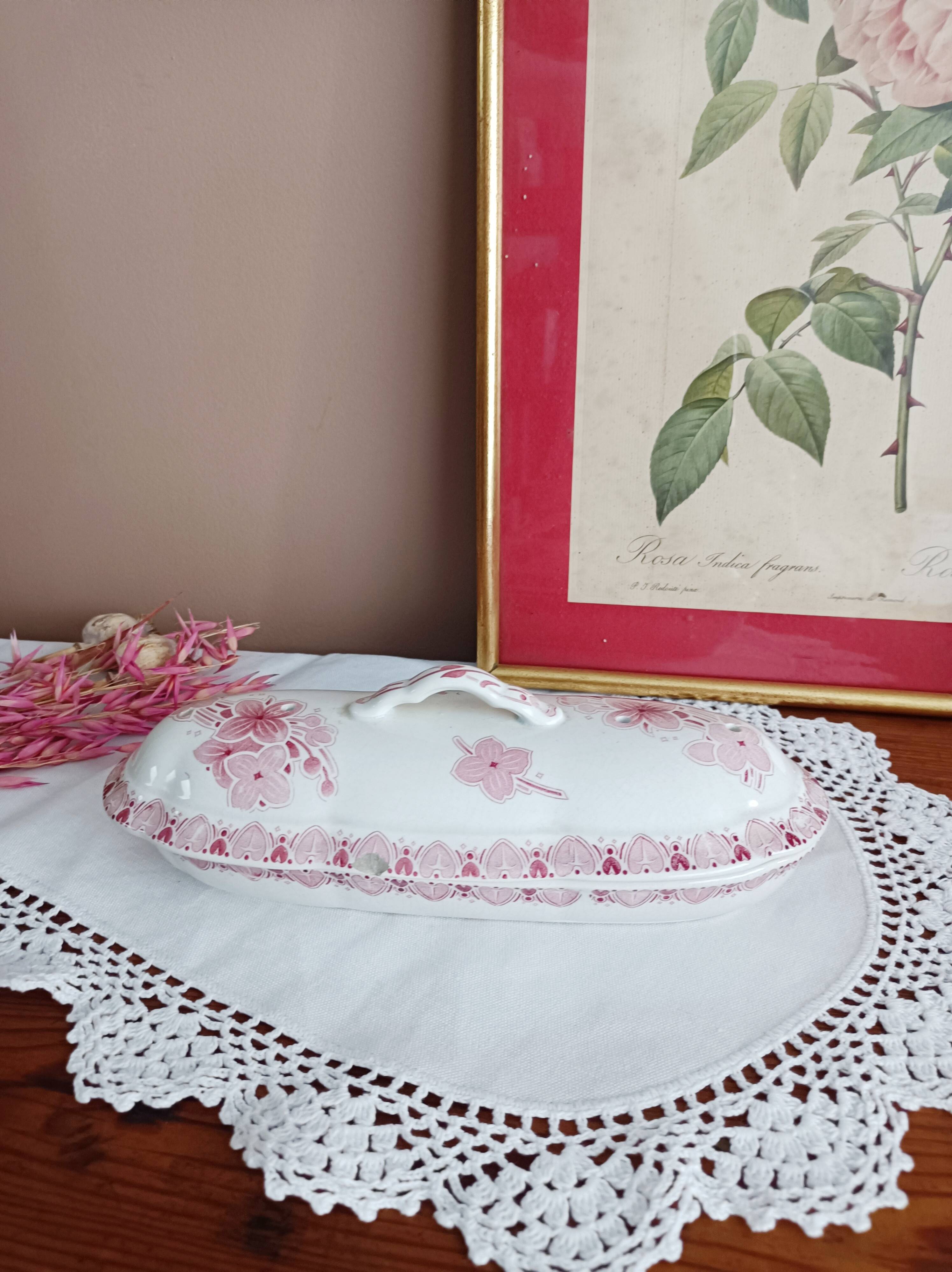 Soap dish, comb holder, ironstone, BFK, Lilac