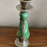 Stone and silver metal candle holder