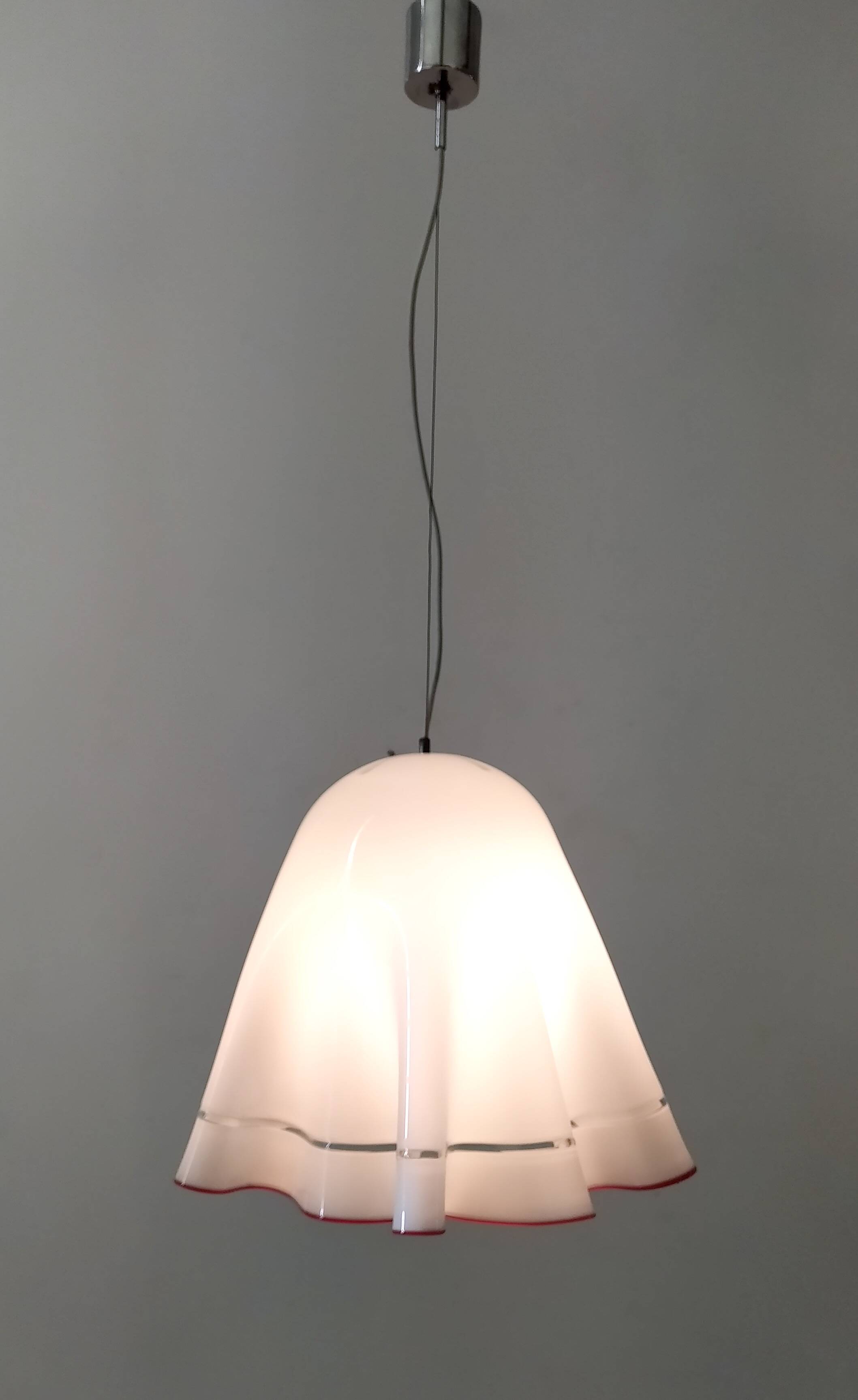 White Blown Glass Pendant Mod. Zenda by Luciano Vistosi, Italy