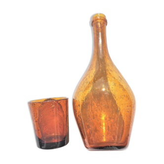 Night bottle with its glass bubble amber color biot manufacture