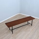 Mid-Century slatted teak bench with iron frame Italy 1950s