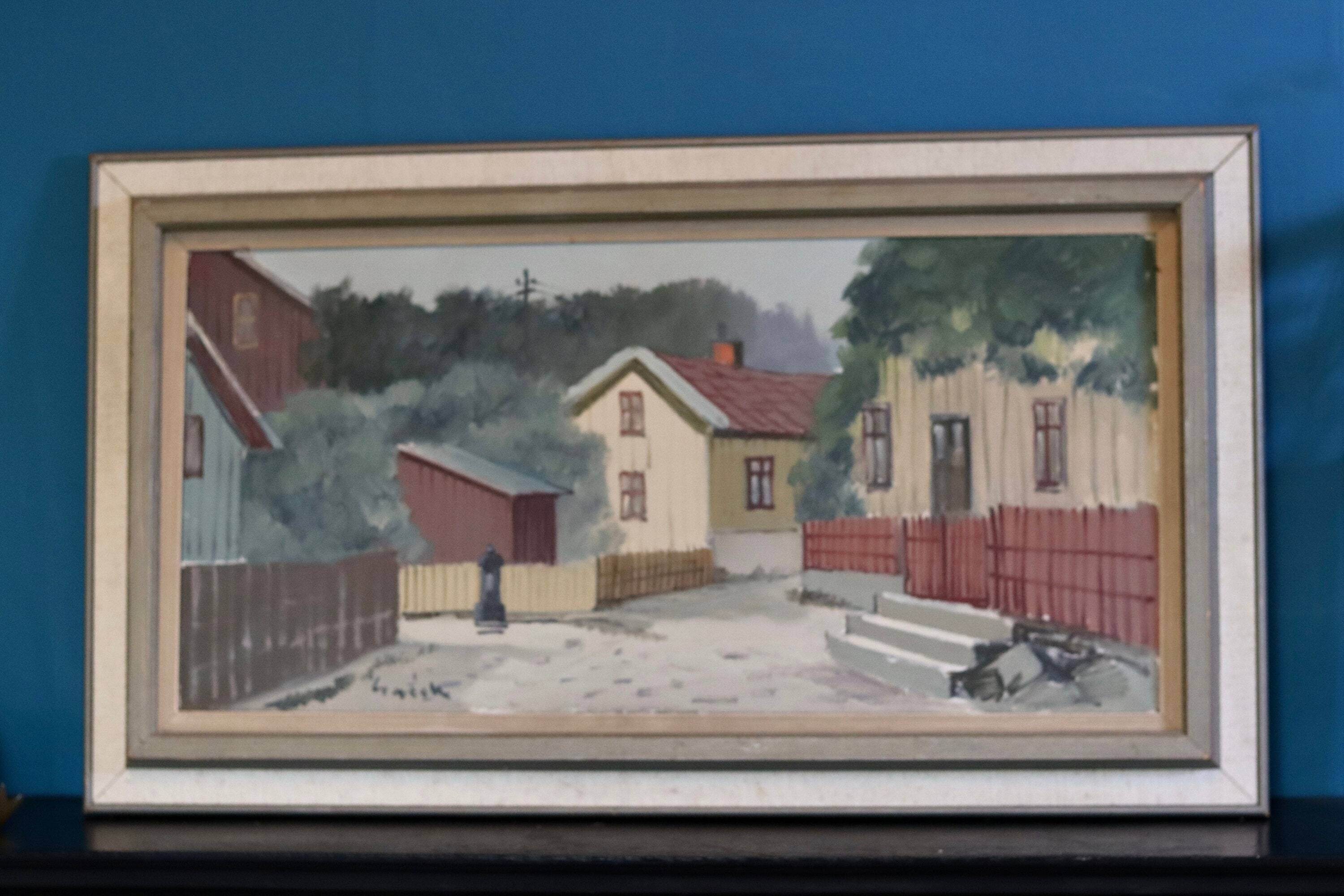 Original Swedish oil on canvas from the mid-century "Lilla Gatan Majorna Gothenburg" by Tage Gavik (1914-1981)