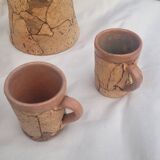 Set of old Corsican cork and terracotta handcrafted pitcher and cup