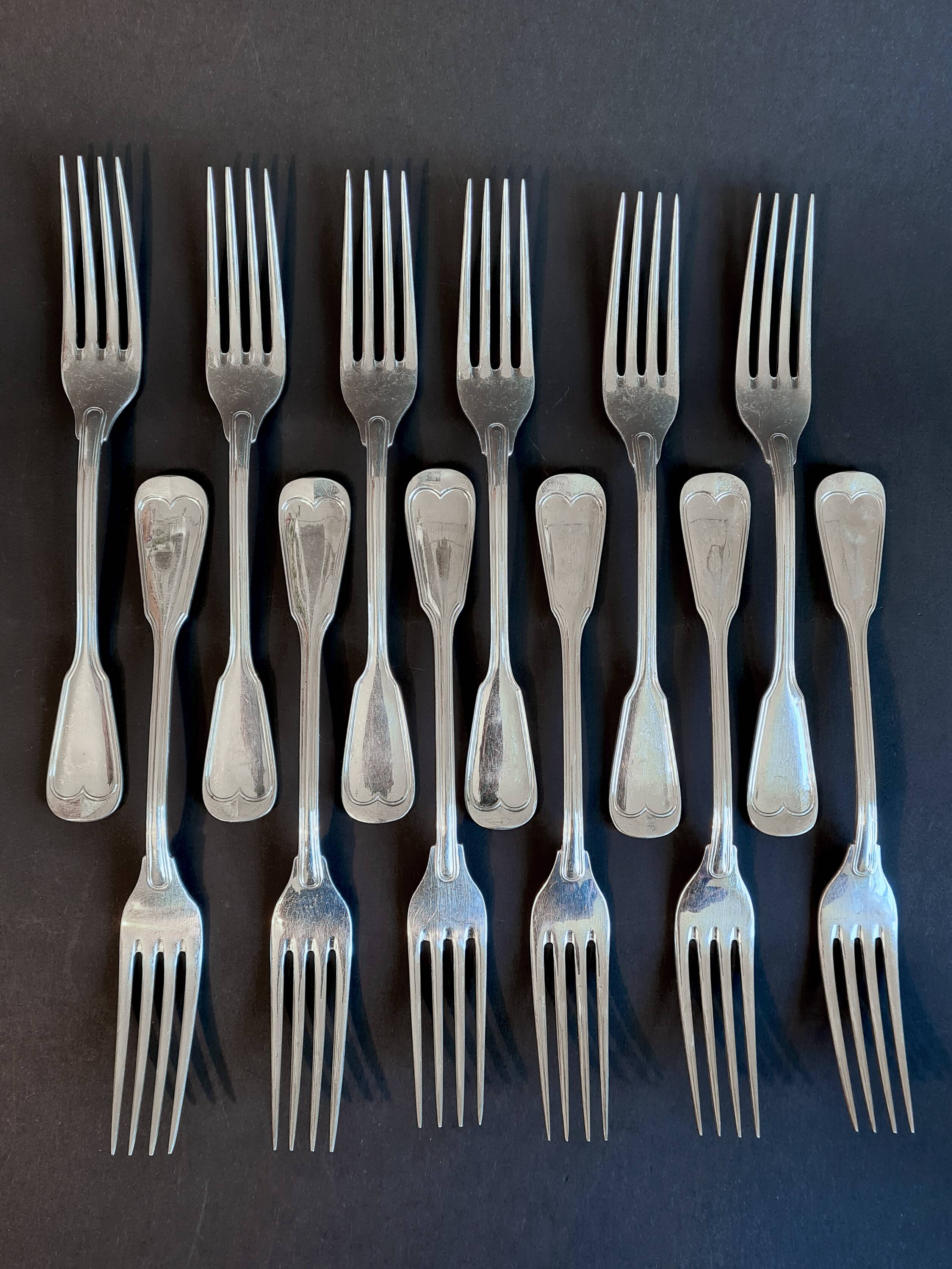 24-piece silver-plated metal cutlery set "Deettjean 190" and their box - Filet de Coeur model - Ref 11