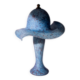 Lampe de table champignon en pâte de verre, France, verre bleu moucheté