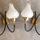Pair vintage sconces, brass, steel and opaline 1950
