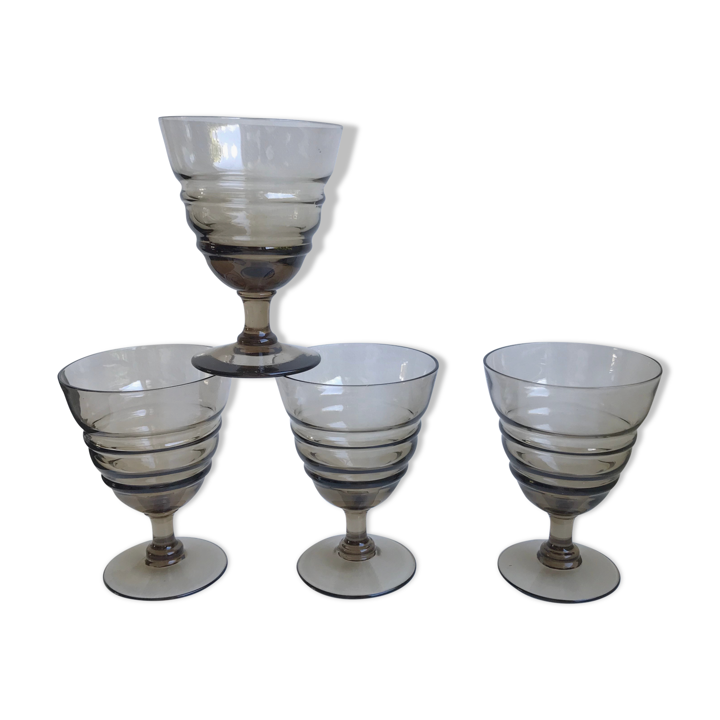 Set of 4 glasses in smoked glass 70s