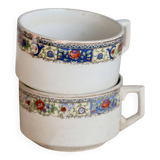 Antique chocolate cup in ivory earthenware - Polychrome frieze decoration