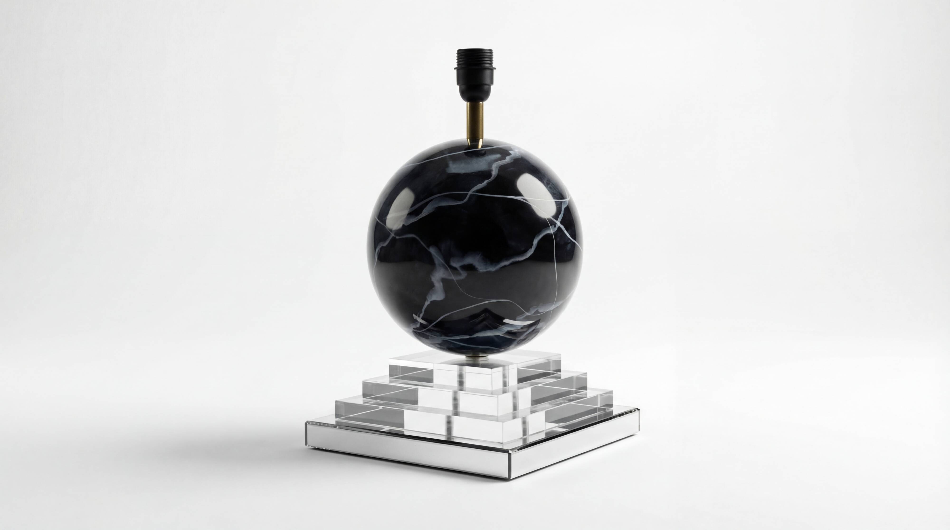 Architectural Stepped Lucite Lamp with Faux Marble Glass Sphere 1970s