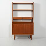 Scandinavian teak bookcase with suspended drawers