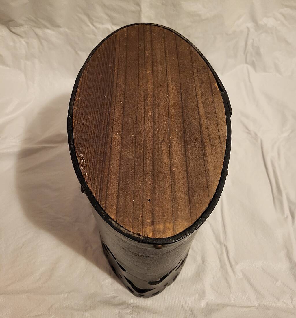 Vintage Magazine Rack Holder Waste Basket Cut Work Brown Leather Oval Shape