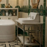 Art Deco bathtub from the 1930s and washbasin.