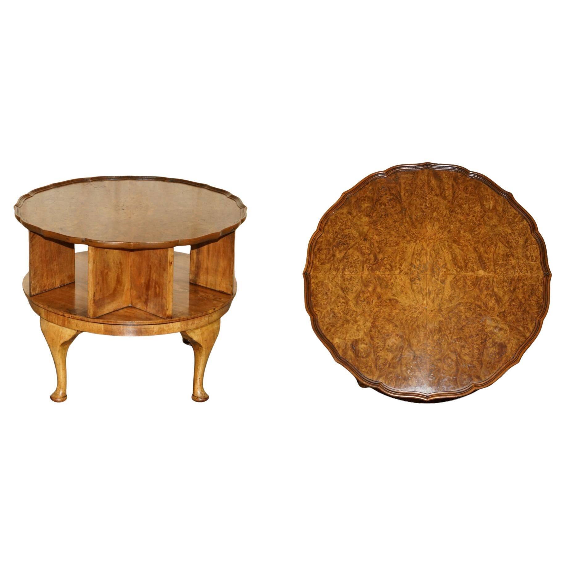 Vintage 1940s Burr Walnut swivel coffee table.