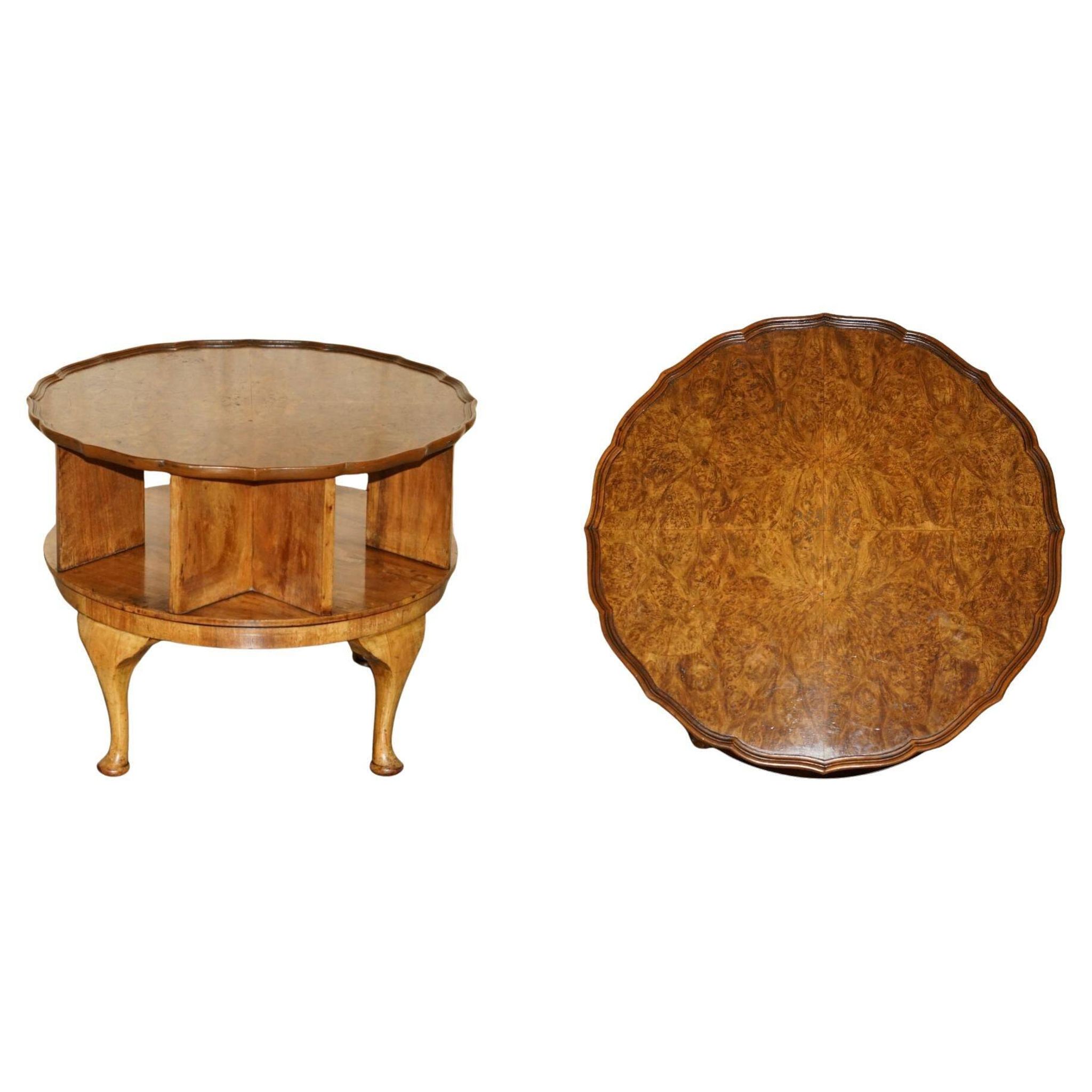 Table basse vintage Burr Walnut pivotante années 1940