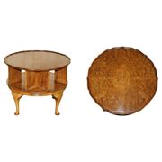 Table basse vintage Burr Walnut pivotante années 1940