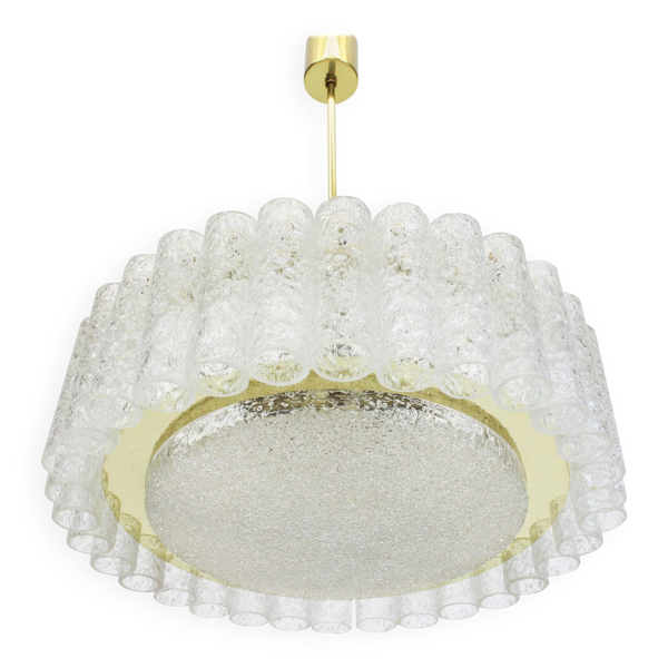 Lustre à tubes en verre glacé Doria avec entourage en laiton, Allemagne, années 1960