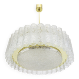 Frosted glass tube chandelier Doria with brass surround, Germany, 1960s