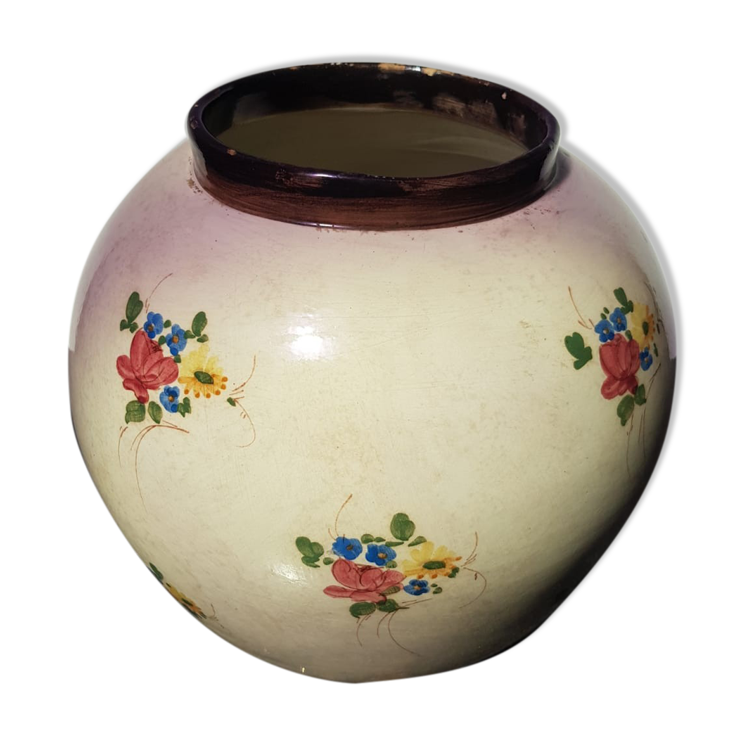 Vallauris ball vase Jerome Massier vintage painted flower decor