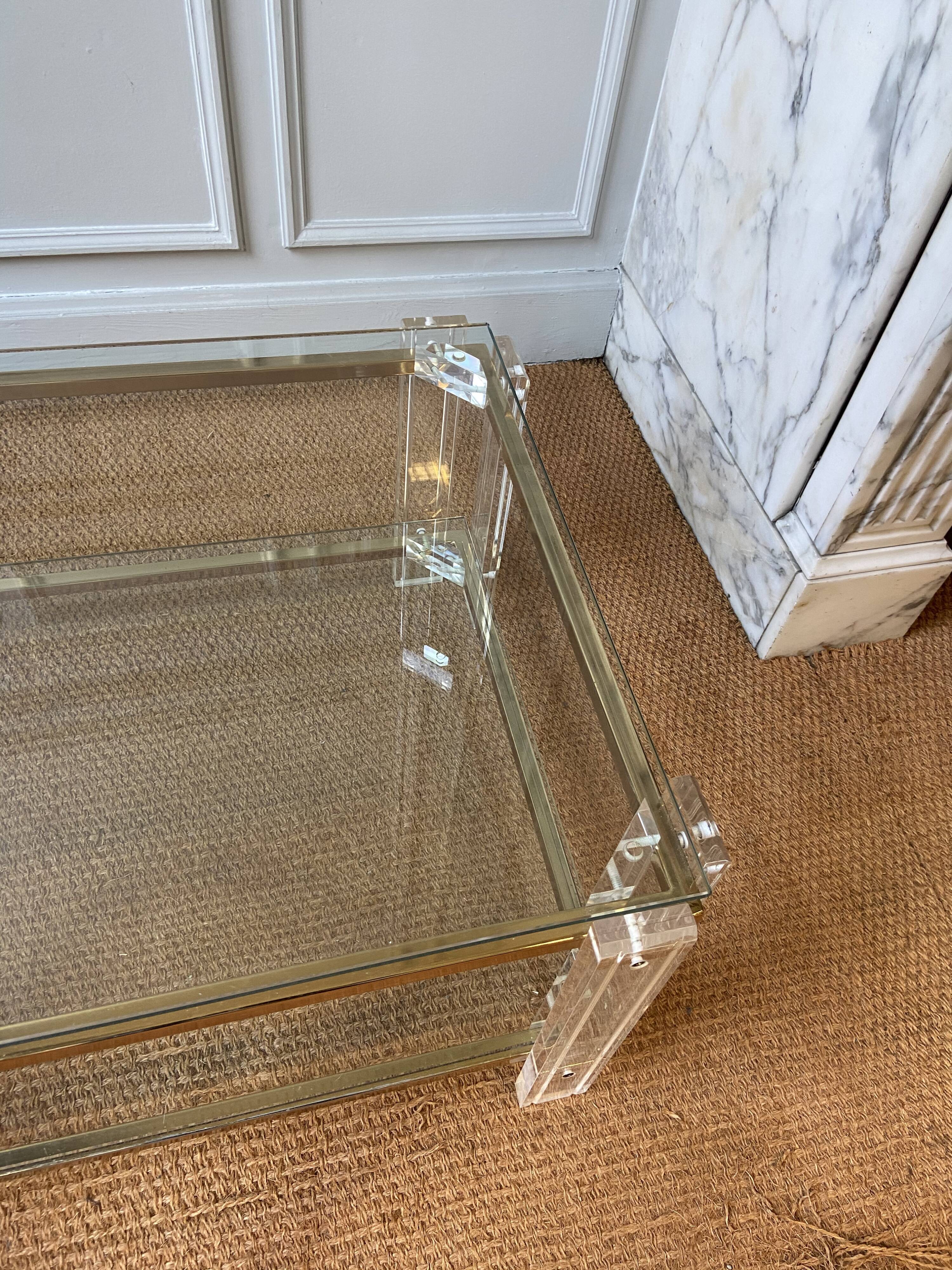 Plexiglas and brass lounge table, Italy, 1970