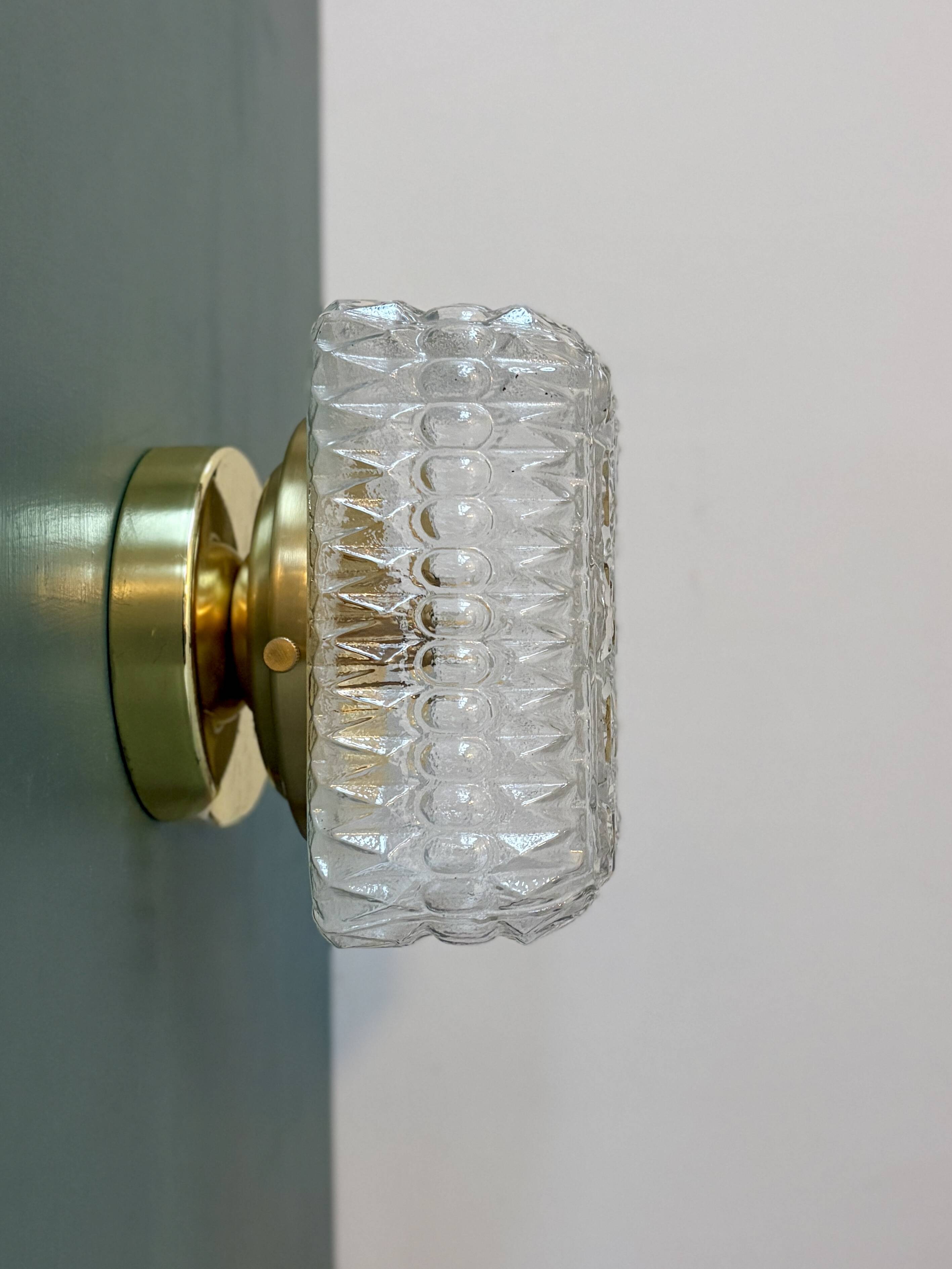 Vintage square globe wall or ceiling light in moulded glass