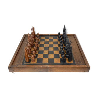 African chess game made of precious wood - travel box