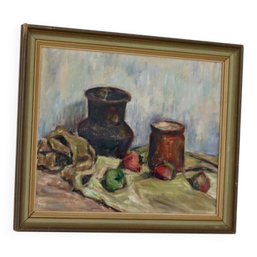 Original Swedish oil on panel "Still Life" vintage and framed.