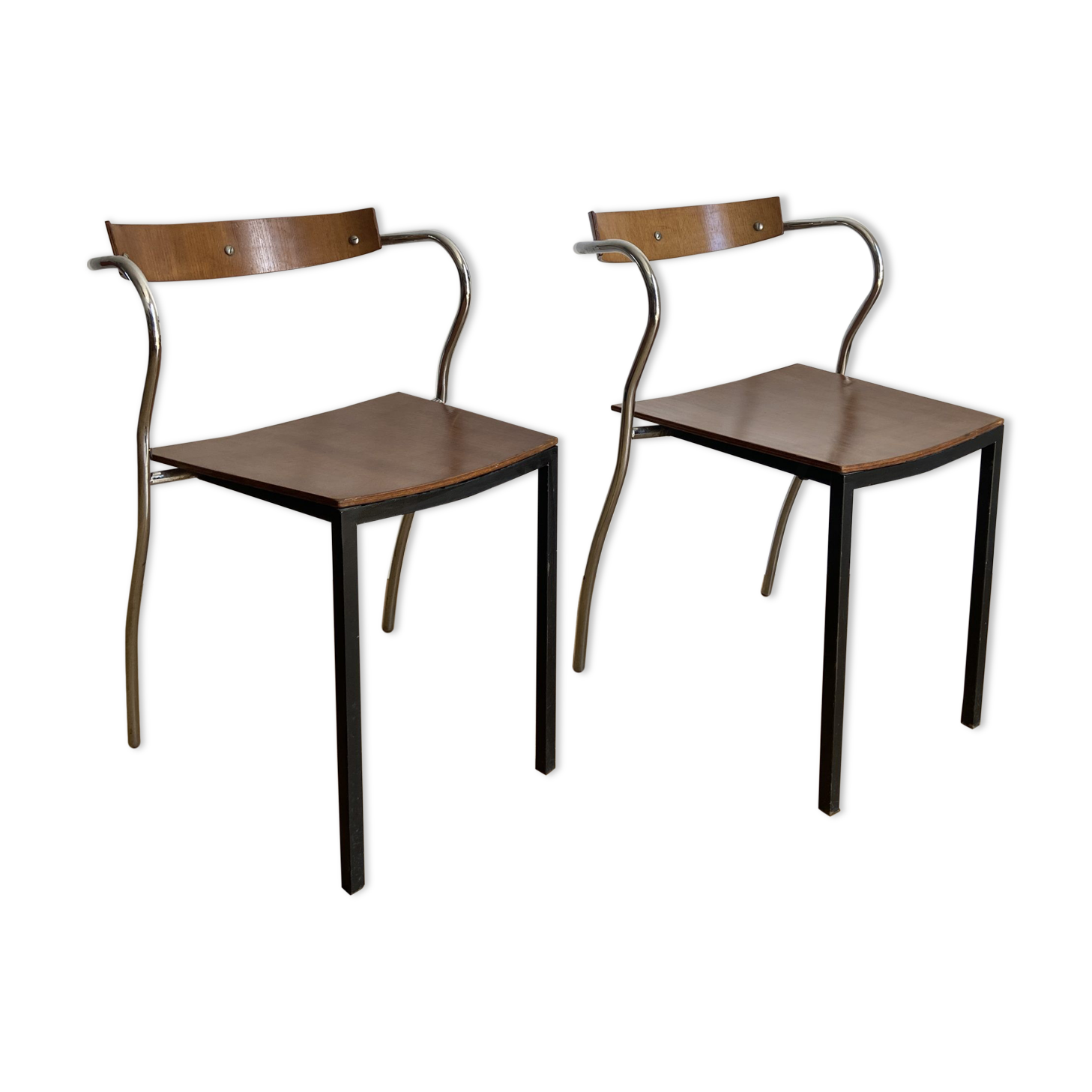 Pair of chairs design in wood and metal model "rio" by Pascal Mourgue