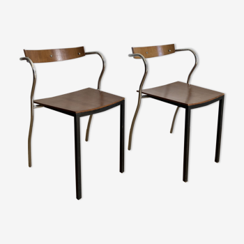 Paire de chaises design en bois et métal modèle « rio » par Pascal Mourgue