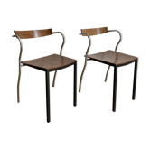 Pair of chairs design in wood and metal model "rio" by Pascal Mourgue