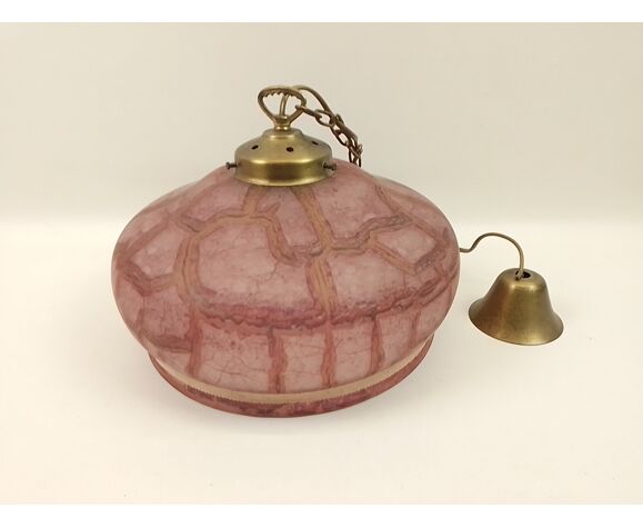 Round purple glass and brass chandelier