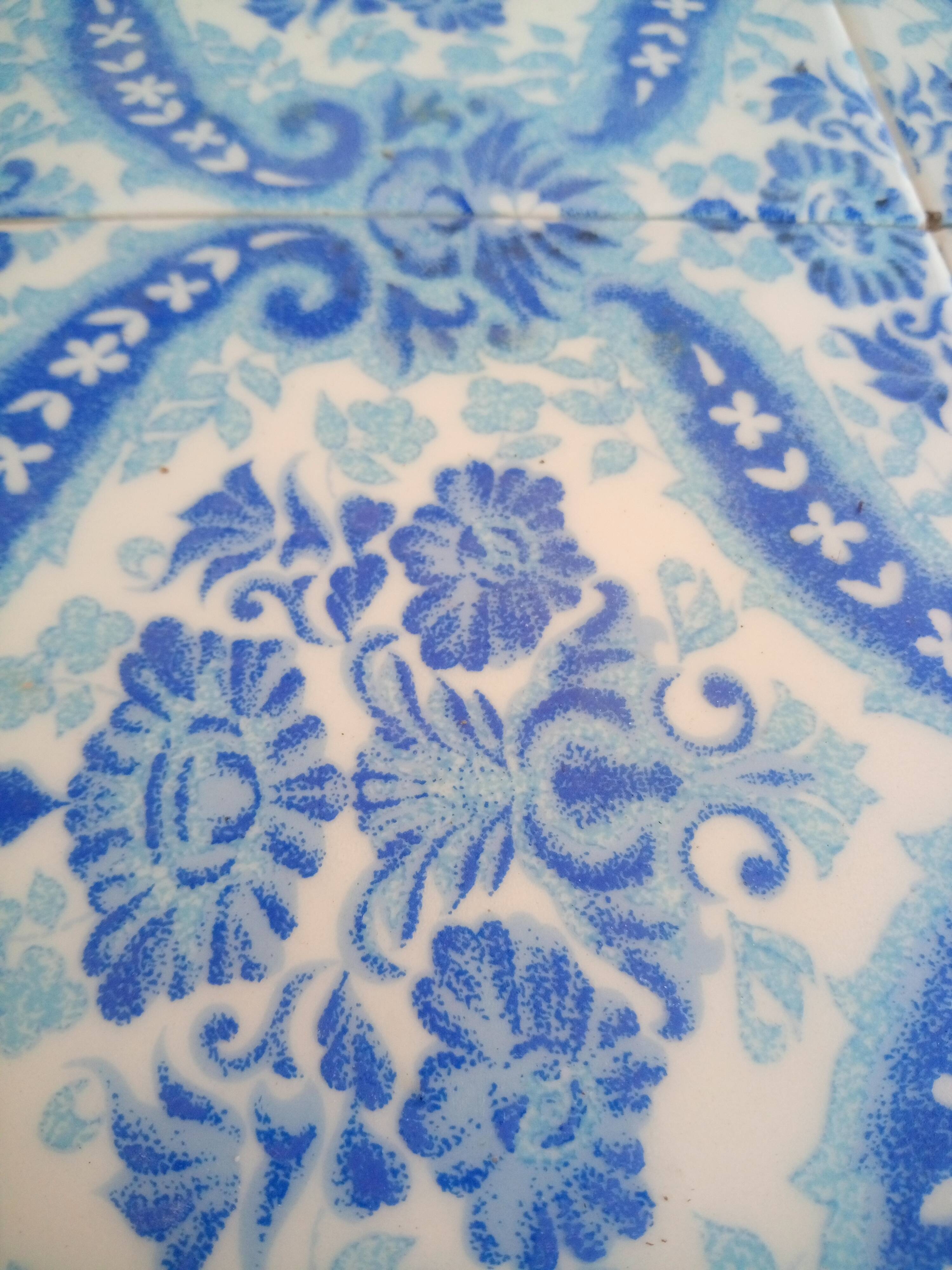 4 glazed ceramic tiles, flowers, 60s