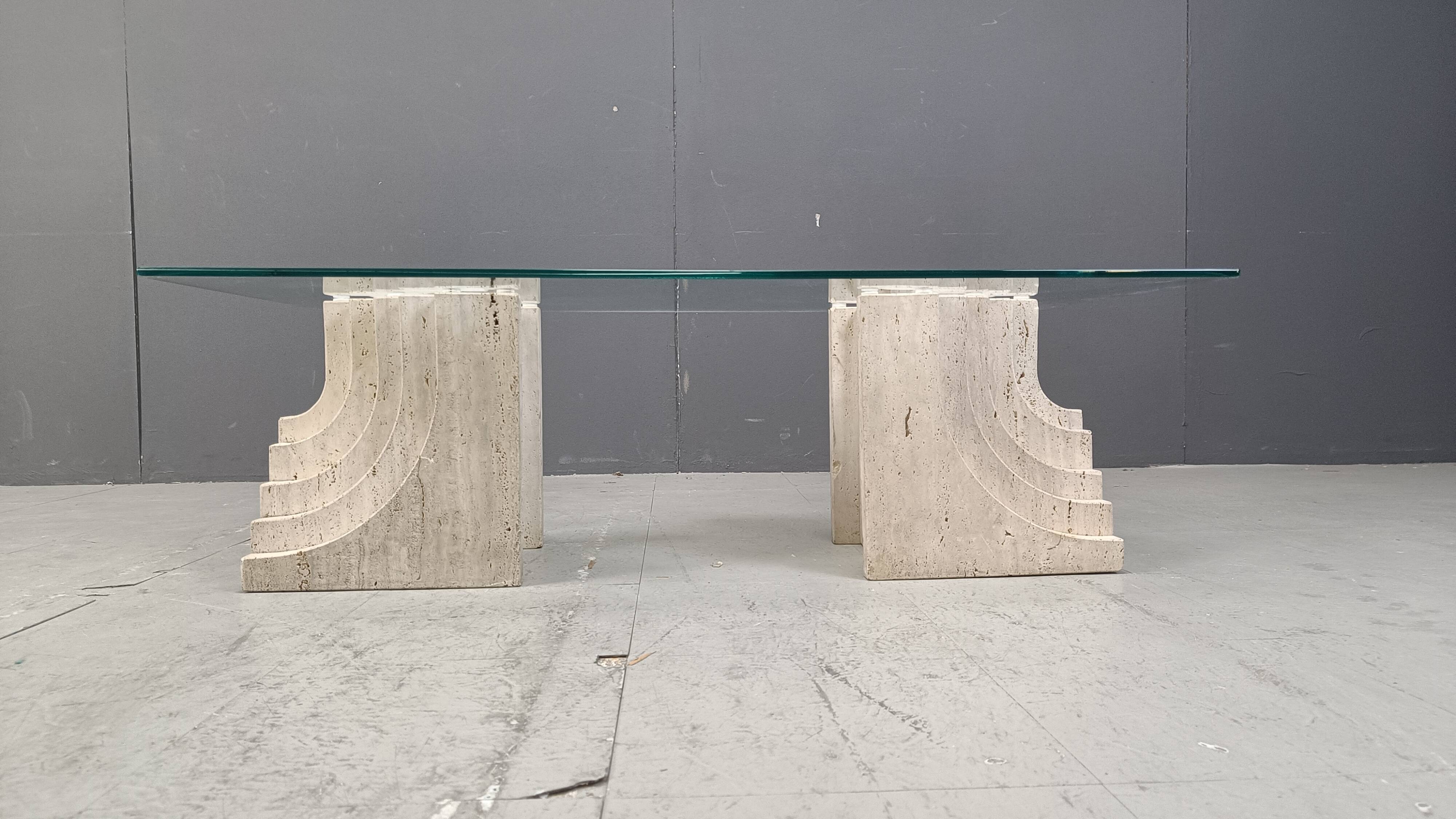 Vintage travertine coffee table Italy , 1970s