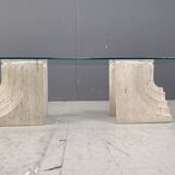 Vintage travertine coffee table Italy , 1970s