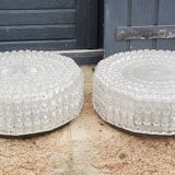 Set of 2 Erco ceiling lights from the 60s in diamond-tipped glass Diameter 35cm