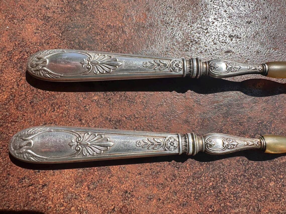 open to Salad Old in Horn and Silver-Plated Metal lined Swan Decor