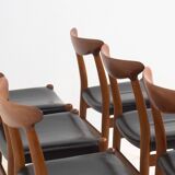 C.M. Madsen set of six 'W2' teak and leather dining chairs by Hans J. Wegner