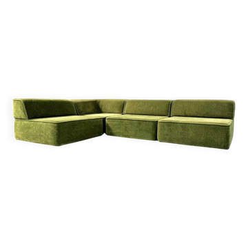 Canapé modulaire vintage Trio en tissu teddy vert de Cor, années 1970, ensemble de 4.