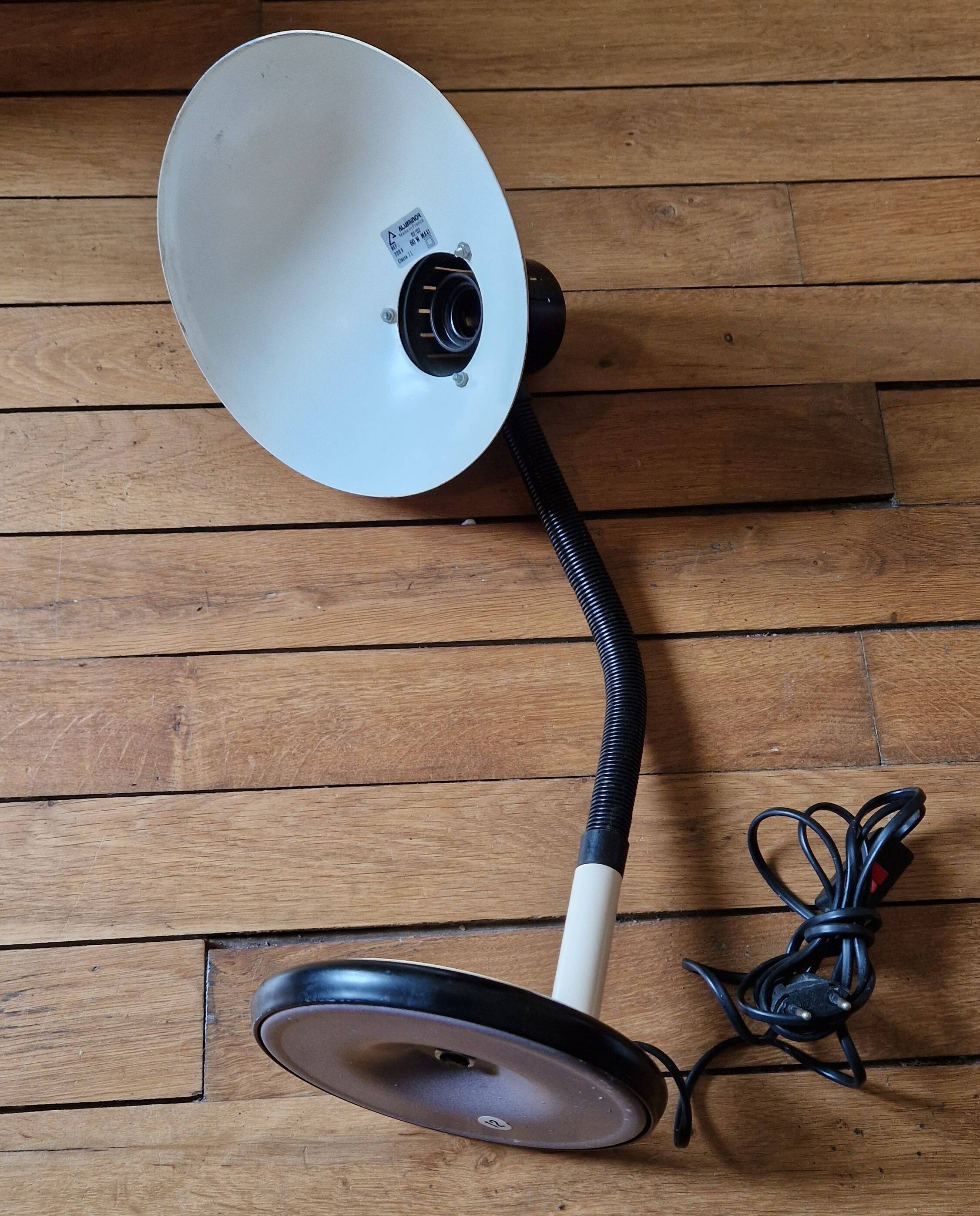 ALUMINOR white metal desk saucer lamp circa 1970