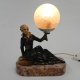 Art deco desk lamp sitting woman with globe