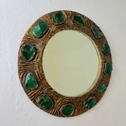 Italian mid-century mirror by Creaciones Gobesso, green Murano rock crystals, 1960s