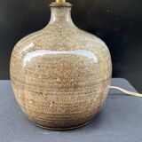 XXL Vintage stoneware lamp base signed brown raffia lampshade 1970