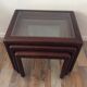 Series of 3 wooden and glass tables from the 70s