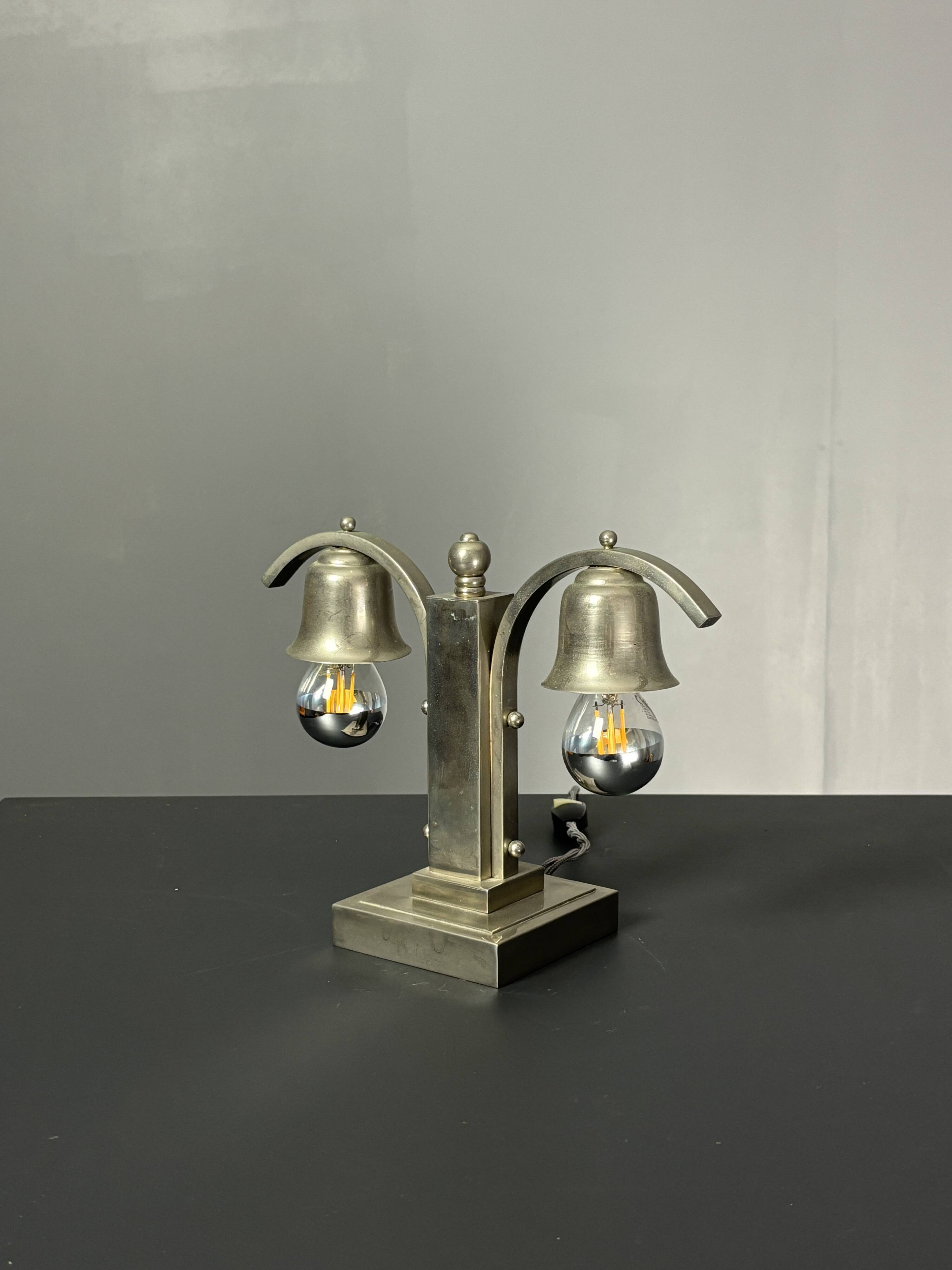 Dutch art deco nickel desk or table lamp, 1930s