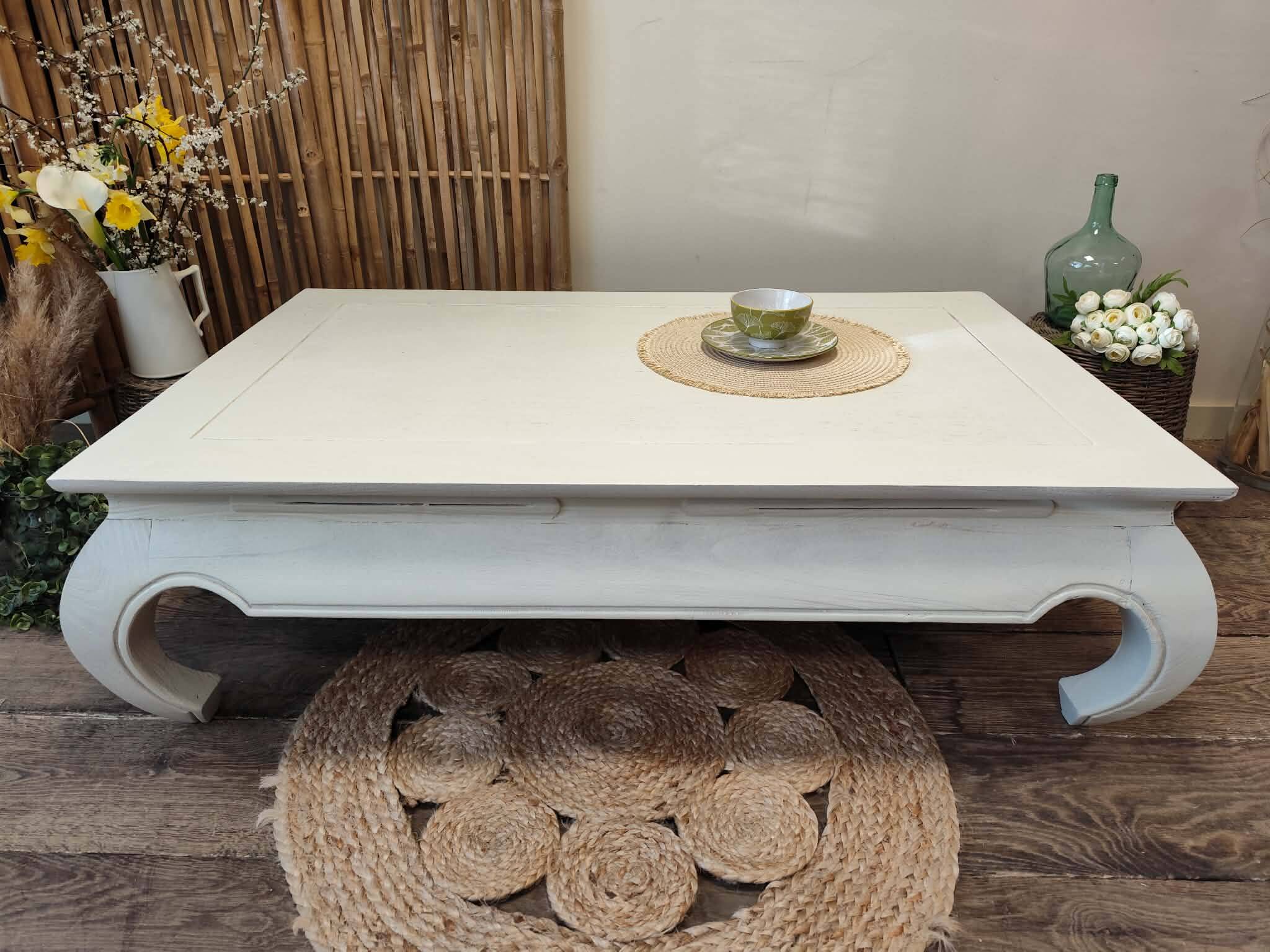 Low table in exotic wood with its safety glass
